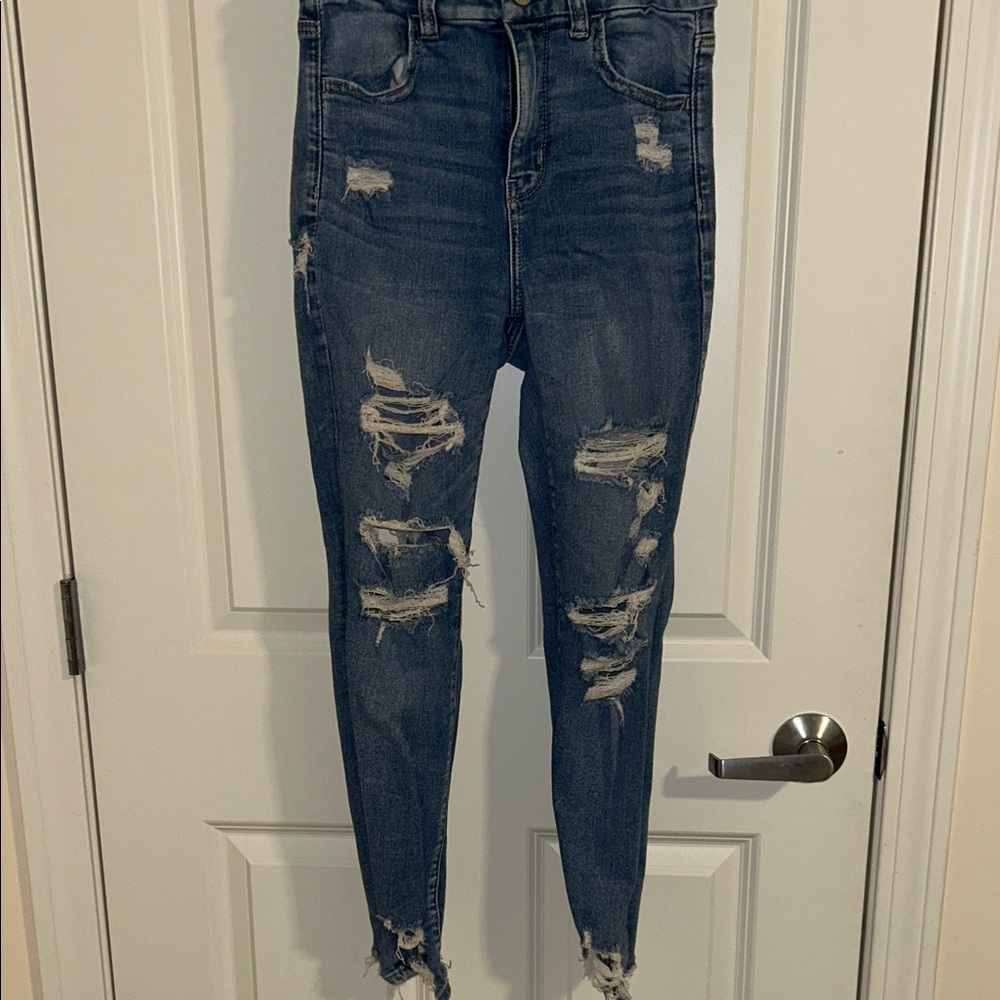 American Eagle Outfitters Distressed Skinny Jeans - Blue